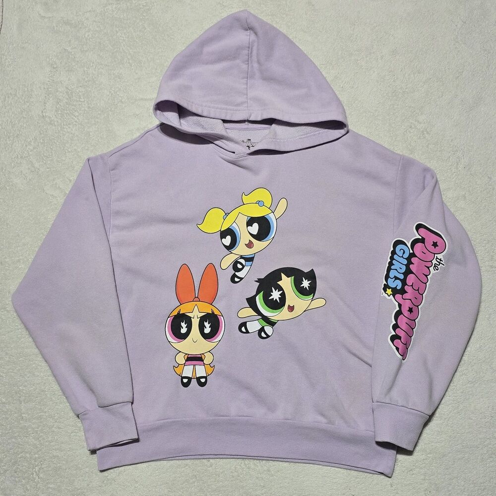 Powerpuff Girls Women's Sz Large Purple Pullover Graphic Hoodie Cartoon Network